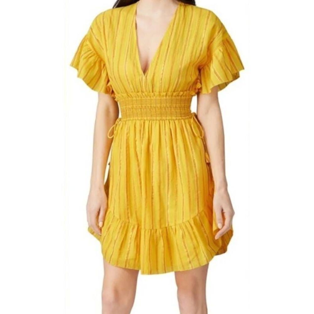 Saylor Adrianne Ruffle-Sleeve Mini Dress in yellow size Medium